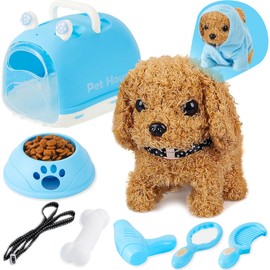 Dog Toys for Kids Girls, Walking and Barking Electronic Interactive Plush Puppy Toy Set and Pet Care Toy Set Accessories, Pretend Playset for Toddlers, Girl Role Play Gift for 3 4 5 6 Year Old
