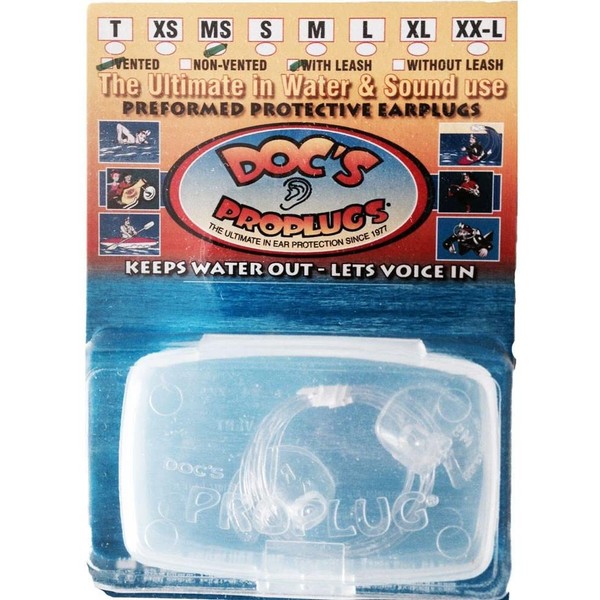 Docs ProPlugs - Preformed Vented Earplugs (Pair) Clear with Leash