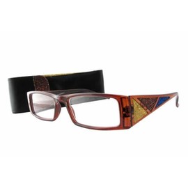 Calabria 4368B Mosaic Crystals Reading Glasses w/Matching Case in Brown +1.75