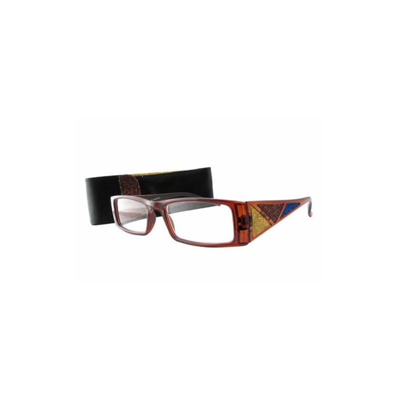 Calabria 4368B Mosaic Crystals Reading Glasses w/Matching Case in Brown