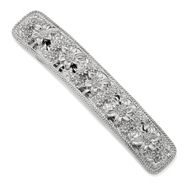 Solid Silver-Tone Flower Hair Barrette 3.63" (Width = 19mm)