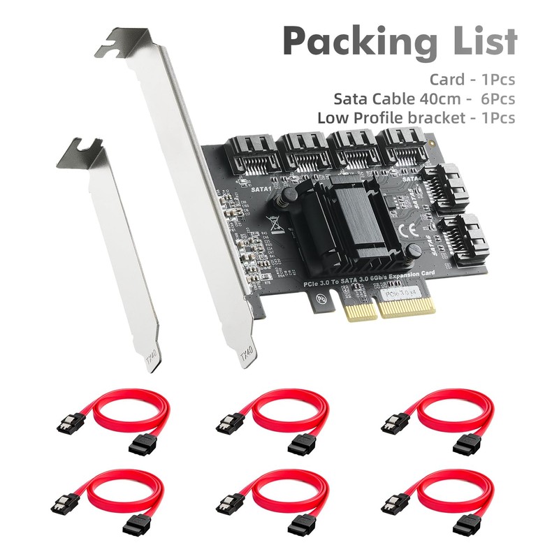 Binardat PCIE X4 to SATA Card 6 Port 6Gbps SATA