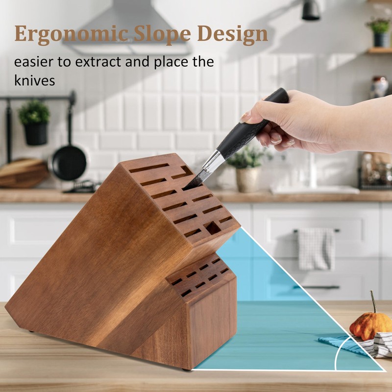 20 Slot Knife Block Storage without Knives,Acacia Wood Universal Knife