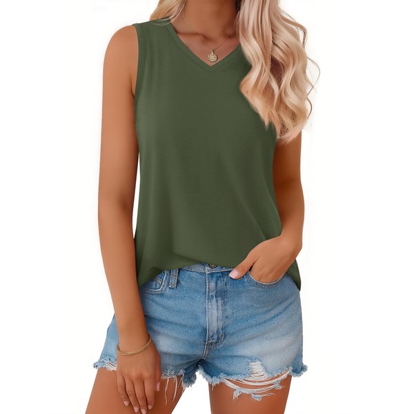 MAGCOMSEN Womens Tank Tops Summer Sleeveless V Neck Tops Loose