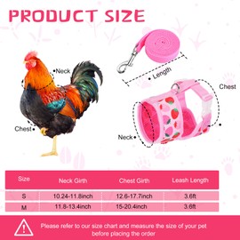 Frienda 2 Pcs Adjustable Chicken Harness and Leash Set Spring Summer Comfortable Elastic Hen Vest Breathable Harness for Hens Duck Goose Pet Training Walking Supplies(Pineapple, Strawberry,Medium)