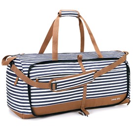 Lekesky Large Waterproof Weekend Travel Bag - 80L Ladies Overnight Bag for Women and Men, Foldable Holdall Bag with Shoe Compartment, Airline Cabin Bag (Striped, 72 * 33 * 34cm)