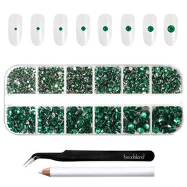 Beadsland Diamantes de imitación para maquillaje, 8 tamaños, 2500 unidades, diamantes de imitación verdes con parte trasera plana, gemas faciales para