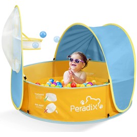 Peradix Ball Pit Play Tent/Paddling Pool 2 In 1 - Pop Up Play Tent With Sunshade And Basketball Hoop Toys For Kids/Baby -Available in all seasons