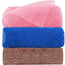 3 Pieces African Exfoliating Net, Nylon Back Scrubbers Shower Body Cleaning Spa Massage Bath Towel, Bathing Body Exfoliating Shower Body Back Scrubber Skin Smoother(Blue,Pink,Brown)