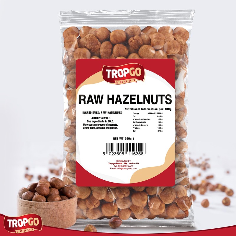 Tropgo Raw Hazelnuts - 500g - Packed Fresh Large Hazelnut