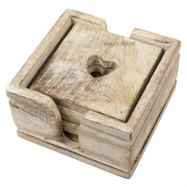 Set of 6 Square Heart Wooden Drinks Coasters with Holder Coffee Table Desk Home