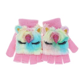 Newfancy Kids Unicorn Flip Top Gloves with Mitten Cover Knitted Winter Fingerless Convertible Mittens for Boy Girls Toddler, A Pair of Rainbow, One Size