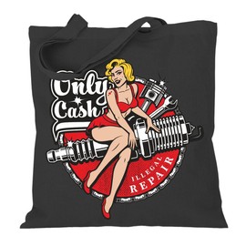 Fabric Bag Cotton Bag Jute Bag Long Handle Only Cash Illegal Repair, darkgray