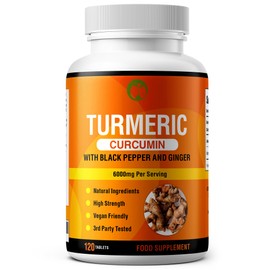 Turmeric Curcumin & Black Pepper with Ginger | High Strength 120 Tablets 6000mg per Serving | Made in The UK | Natural Health Supplement for Men & Women (120)