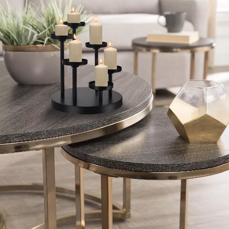 yucanucax 6arms Tea Candle Holder Tray, Metal Black Candlestick Holder,