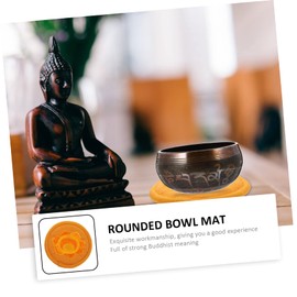 Toyvian Rounded Bowl Mat Buddha Design Sound Bowl Embroidery Pad Religious Cushion Handmade Craft Orange