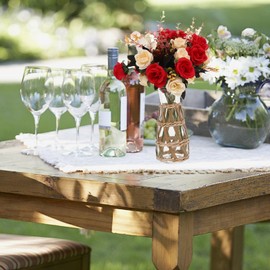 Beavorty Rattan Glass Vase Rustic Woven Vase Clear Glass Flower Vase with Woven Cover Farmhouse Bud Vase Floral Container for Home Shop Table Decor Size S