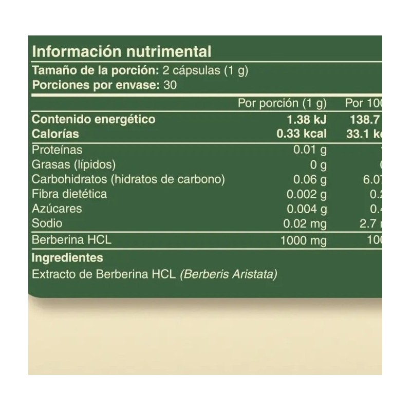 Berberina Hcl 60 Capsulas 1000 Mg Suplemento Vitalbotanics Sabor Sin