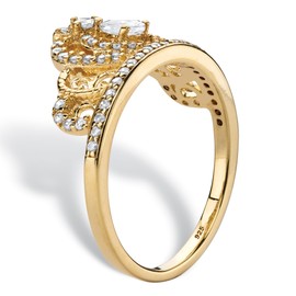 PalmBeach Jewelry Yellow Gold-Plated or Sterling Silver Pear Cut and Round Cubic Zirconia Crown Ring Size 7