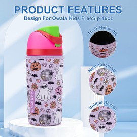 Cute Sleeve for Owala Kids FreeSip 16oz, Neoprene Sweat-Wicking Material Insulated Cover Compatible with Owala Kids, Water Bottle Scratch Resistant Sleeve for Kids (Monster, 16 Ounces)