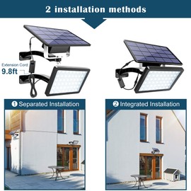 JACKYLED 1000 Lumen 48 LED Solar Dusk to Dawn Light Outdoor with Remote Control Solar Panel Light Kit with 5500mAh Battery and 9.8ft Cord, Solar Security Light for Wall Porch Barn Patio Garage, Black
