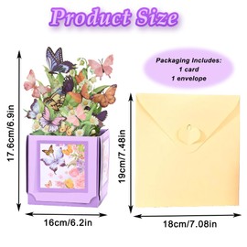 Premium Birthday Card, 3D Pop-Up Tulips & Butterflies Design, Purple-Themed Birthday Cards for Women, Mothers, Friends, Daughters - Includes Envelope