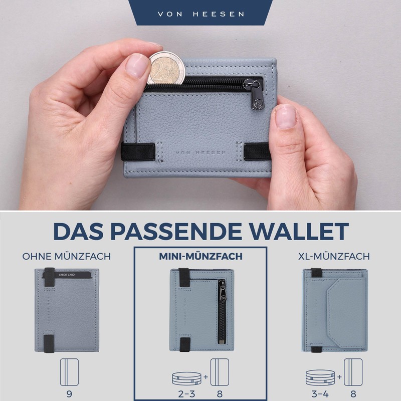 VON HEESEN slim wallet, lightblue, With mini coin compartment