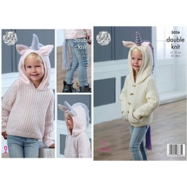 King Cole 5036 Knitting Pattern Girls Unicorn Sweater and Cardigan Hoodie in Comfort DK