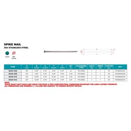 STAINLESS SPIKE NAIL 3/8" X 8" (S0340-1008) (QTY EACH)