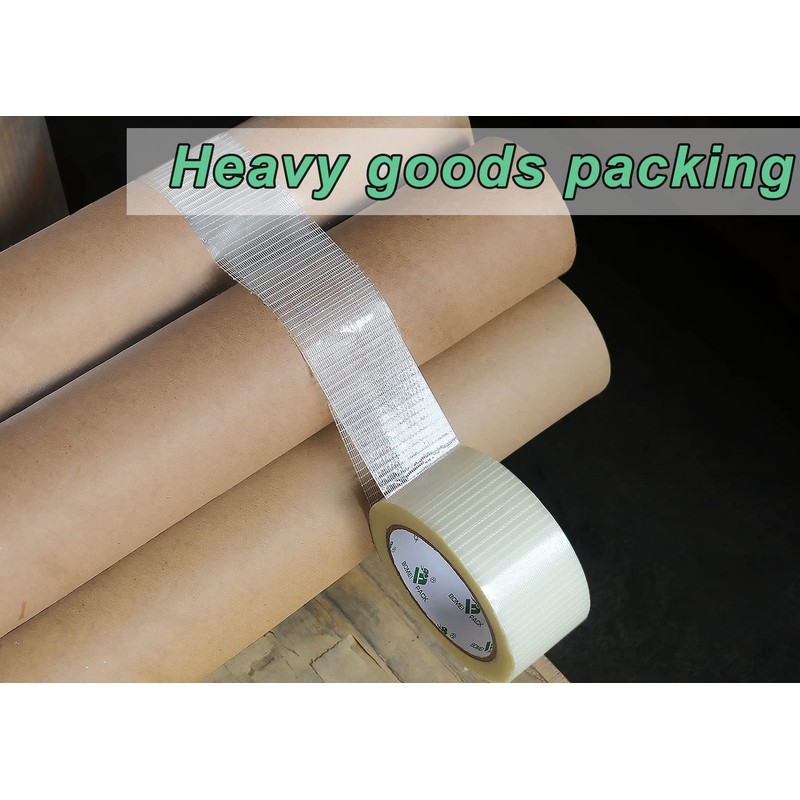 BOMEI PACK 4Rolls Bi Directional Filament Tape, Fiberglass Reinforced Strapping
