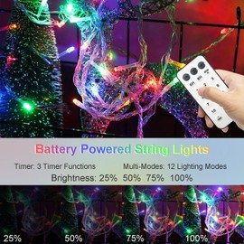66Ft 200 LED String Lights Battery Operated, 12 Modes Warm White & Multicolor String Lights with Remote Timer, Clear Wire Fairy Twinkle Lights for Indoor Outdoor Wedding Party Tree Decor
