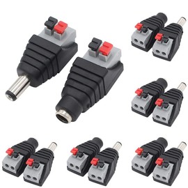 Greluma 6 Pairs 5.5mm x 2.1mm DC Power Connector Push Button 6 Male + 6 Female 12V DC Power Supply for CCTV Camera LED Light Bar