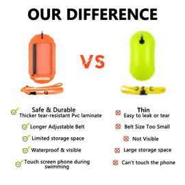Hikeen Swim Buoy Pull Buoy, Waterproof, Visible Storage Space, Adjustable Waist Belt, Swim Safety Float, Suitable for Many Locations, Bright, Triathlon, Students, Kids, Adults, Beginners, Easy to Use
