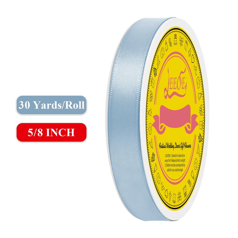 LEEQE Double Face Dusty Blue Satin Ribbon 5/8 Inch x