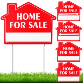Qunclay 4 Pcs Home for Sale Signs with Stakes 12 x 16 Inches House Shaped Kit Double Sided Open Home Sale Signs for House with Directional Arrow Fit Realty Agents Lawn Garden