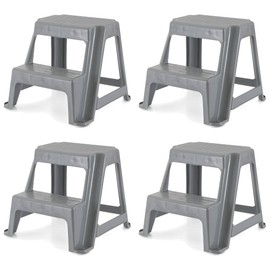 Gracious Living 16-Inch Tall Plastic 2 Step Stool, Portable Dual Step Ladder Foot Stool for Kitchen, Bathroom, Bedroom, and Garage, Gray (4 Pack)