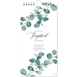 Perpetual Calendar - 12 Month Calendar Undated from Jan. to Dec., 5''X10'' Perpetual Calendar for Reminding Anniversaries, Birthdays, Festivals, Birthday Reminder Book with Thick Paper, Leaves Cover Design