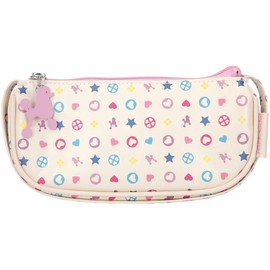 Depesche TOPModel Bling Bling 11224 Small Handbag in White and Multicoloured Icon Pattern, Bag with One Main Compartment and Pink Dog Pendant on Zip