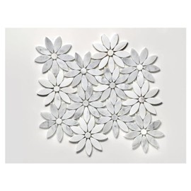 Tenedos Daisy Flower 10"x12" Italian White Gray Carrara with Marble Thassos Polished Mosaic Tile for Kitchen Backsplash Bathroom Wall Flooring Shower (1 Sheet)