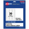 Avery Matte White Rectangle Labels, 1" x 2-5/8" Labels, 1,200