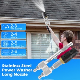 2 in 1 Shooter Tip M5 Twist Nozzle, Stainless Steel Adjustable Downstream Soft Wash Nozzle with 1/4'' Quick Connect 3-7 GPM Pressure Washer Nozzle for Washing Roof Garden Vehicle Floor