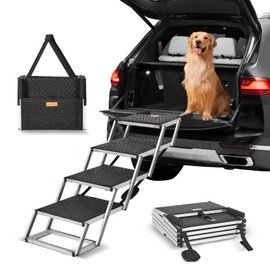VEVOR VEVOR Dog Stairs for Car, Wide 4-Step Dog Car Steps, Folding Dog Car Ramp with Nonslip Surface, Portable Pet Steps Lightweight Aluminum for Car, SUV and Truck, Supports up to 150 lbs