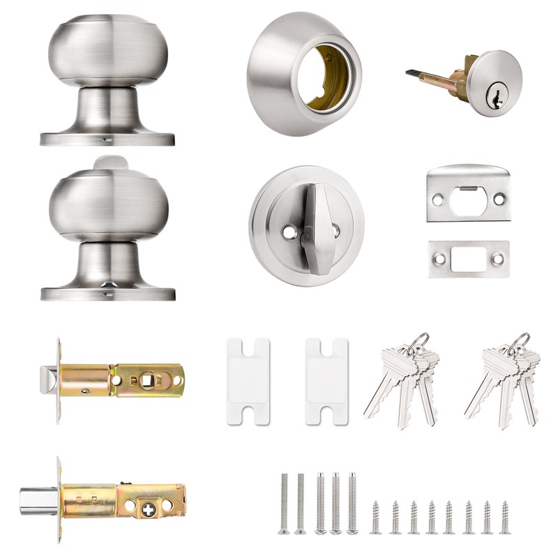 Probrico Front Door Entry Handles Lockset and Single Cylinder Deadbolt