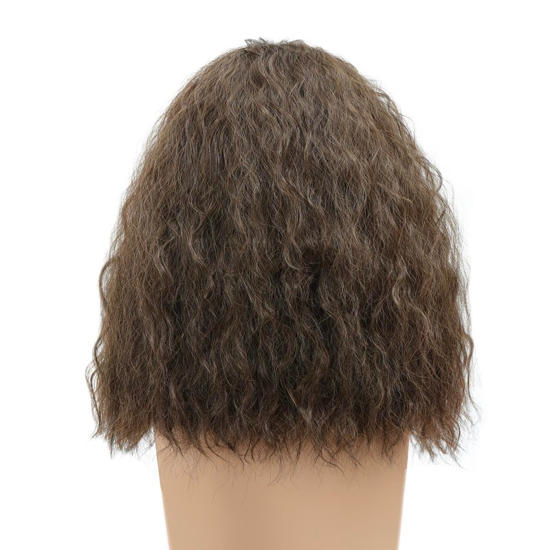 LAXSHZ Mens Long Brown Curly Hair Wig with Beard for