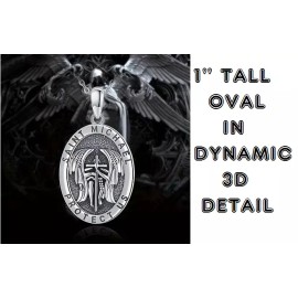 Fashion Jewelry ST MICHAEL PROTECT ANGEL PRAY Large Pendant On 26" 925 Sterling Silver Necklace