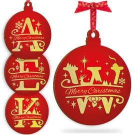 Initial Ornament for Christmas Tree Decorations - 12x10cm - Xmas Wooden Hanging Green Baubles, Christma Family Tree Gifts C3 (Initial #W)