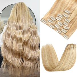 Rimoss Clip in Hair Extensions Real Human Hair - 170g 22 Inch 7pcs, Dirty Blonde to Bleach Blonde Highlight - Premium Soft Hair Extensions Real Human Hair Clip ins Straight for Women