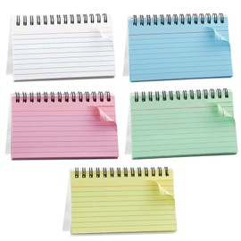 5 Pack Index Cards,250 Sheets 3x5 Inch Multicolor Lined Flash Cards Easy Tear Note Cards Revision Record Card Taking Paper Spiral Notebook with PVC Cover for Kid Student School Home Office Study
