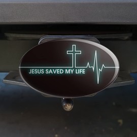 GRAPHICS & MORE Jesus Saved My Life EKG Heart Rate Pulse Religious Christian Oval Tow Trailer Hitch Cover Plug Insert