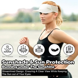 Sun Visor Hat for Men & Women | Lightweight Breathable Mesh, Stretchy Foldable Cooling Sports Visor Hat for Running, Golf, Tennis, Hiking（White）